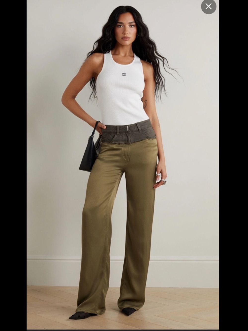 GIVENCHY Satin Trousers Green Denim High Waist Logo Made in Italy W26 US4 $1450